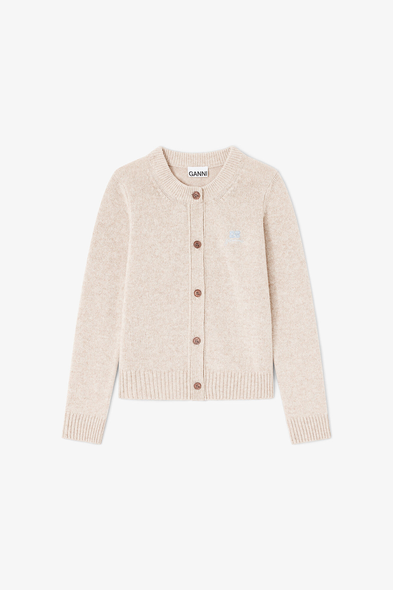 Beige Wool Mix Cardigan, Wool, in colour Sand - 1 - GANNI