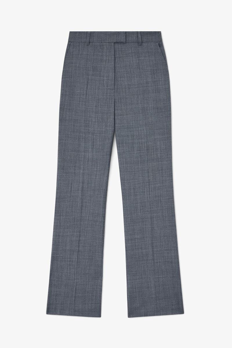 Trousers in Grey Wool Melange, Wool, in colour Phantom - 1 - GANNI