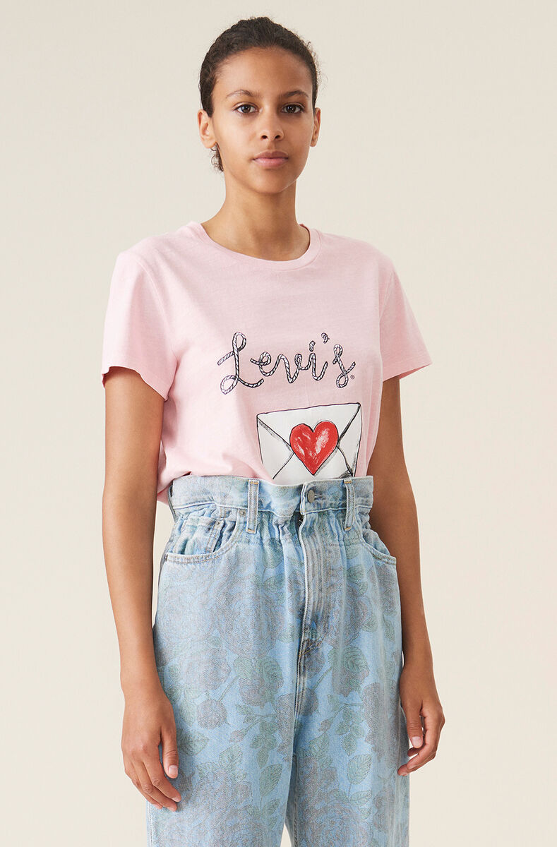 Levi’s® x GANNI Love Letter Graphic T-Shirt, Cotton, in colour Almond Blossom - 1 - GANNI