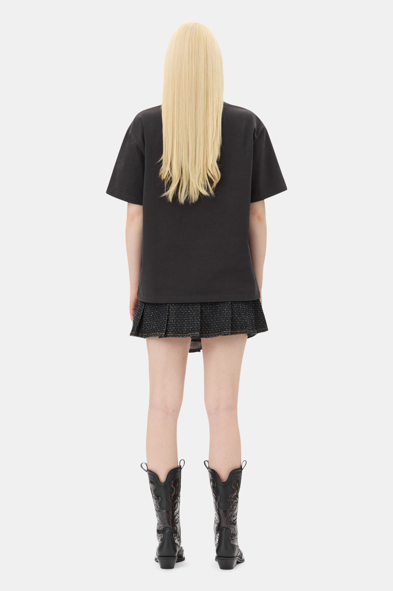 Black Heavy Cotton Drop Shoulder T-shirt, Cotton, in colour Phantom - 4 - GANNI