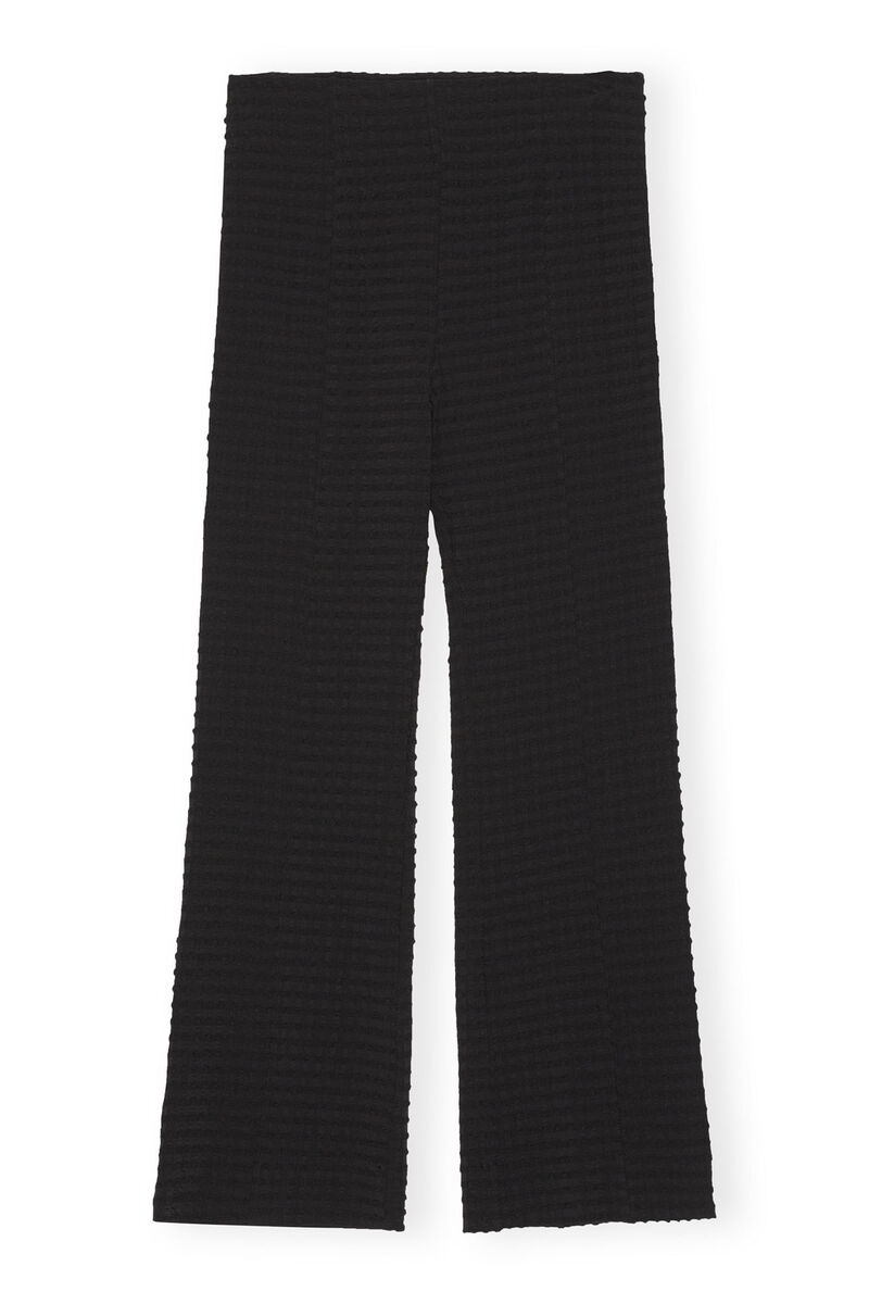 Black Stretch Seersucker Cropped Pants , Elastane, in colour Black - 1 - GANNI