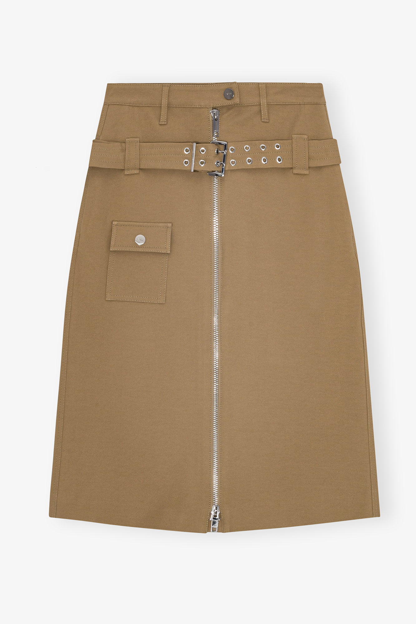 Camel Cotton Midi Skirt, Elastane, in colour Tiger's Eye - 1 - GANNI
