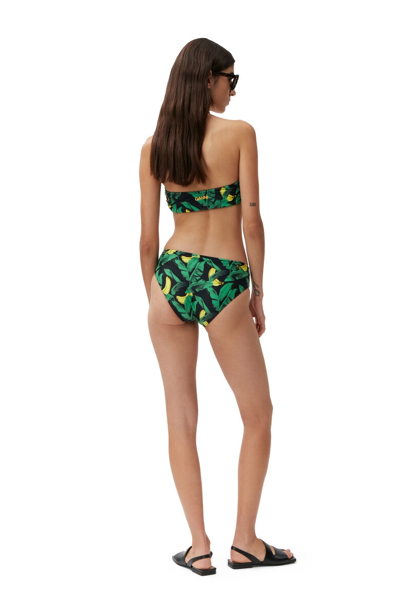 Mittelhoch geschnittene Bikinihose, Elastane, in colour Banana Tree Black - 2 - GANNI