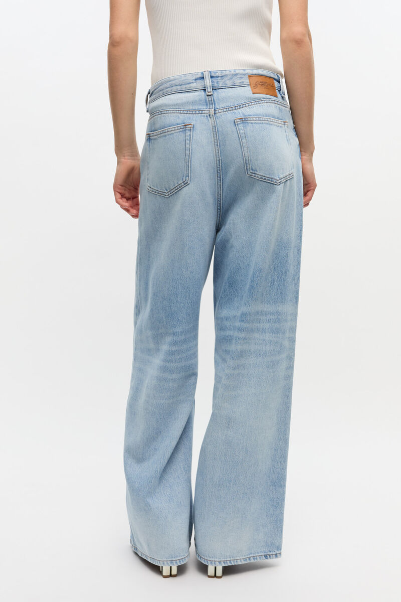 Baggy Wide Jeans in Light Blue Denim, Organic Cotton, in colour Light Blue Stone - 3 - GANNI