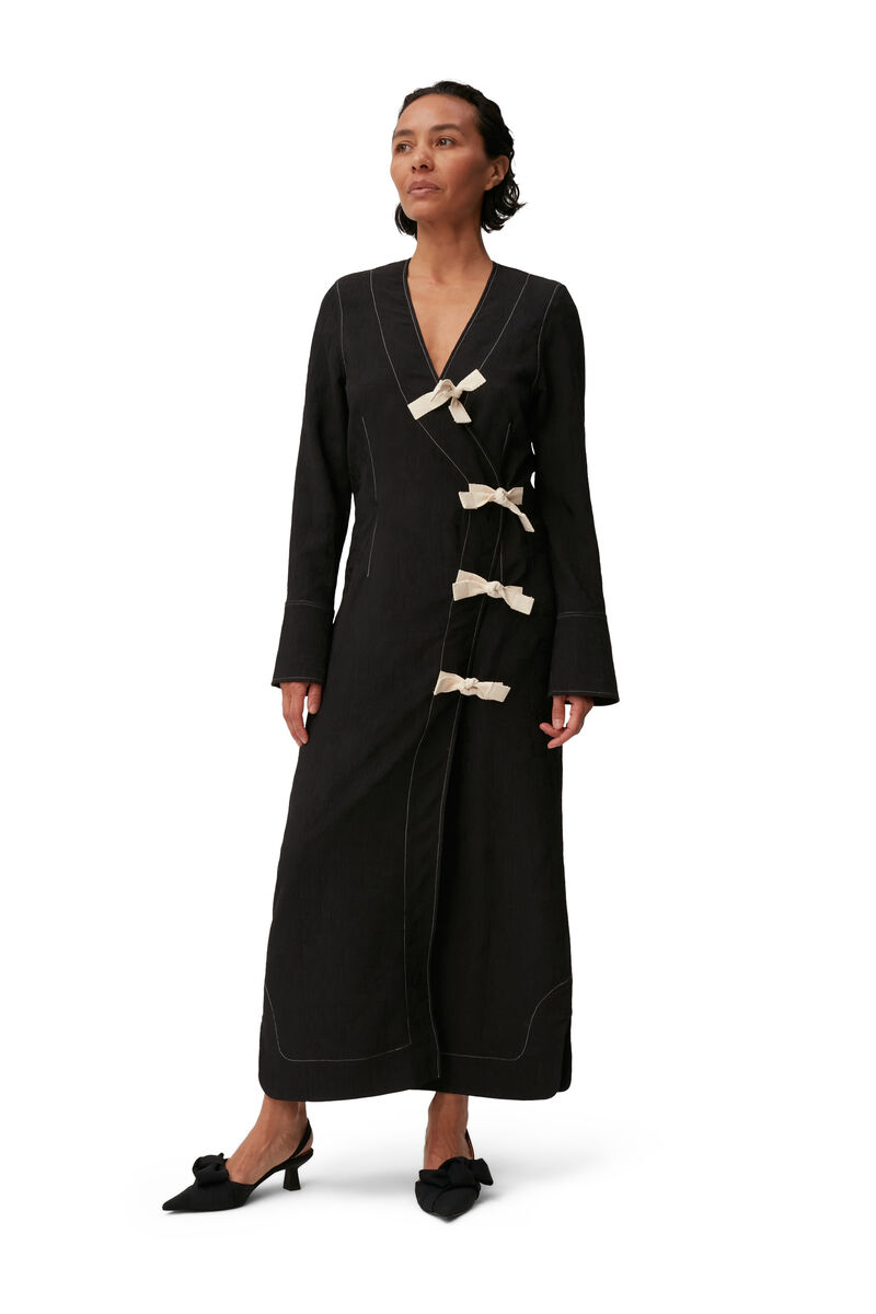 Jacquard Long Midi Dress, Polyester, in colour Black - 1 - GANNI