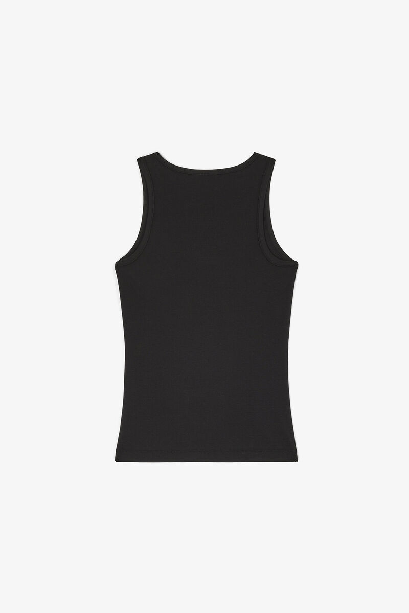 Sort tanktop i bl&oslash;d rib bomuld, Organic Cotton, in colour Black - 2 - GANNI