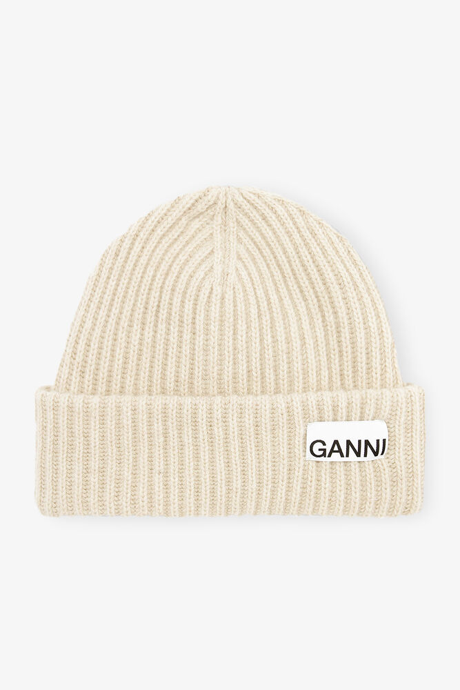Oversized Wool Rib Knit Beanie, Brazilian Sand
