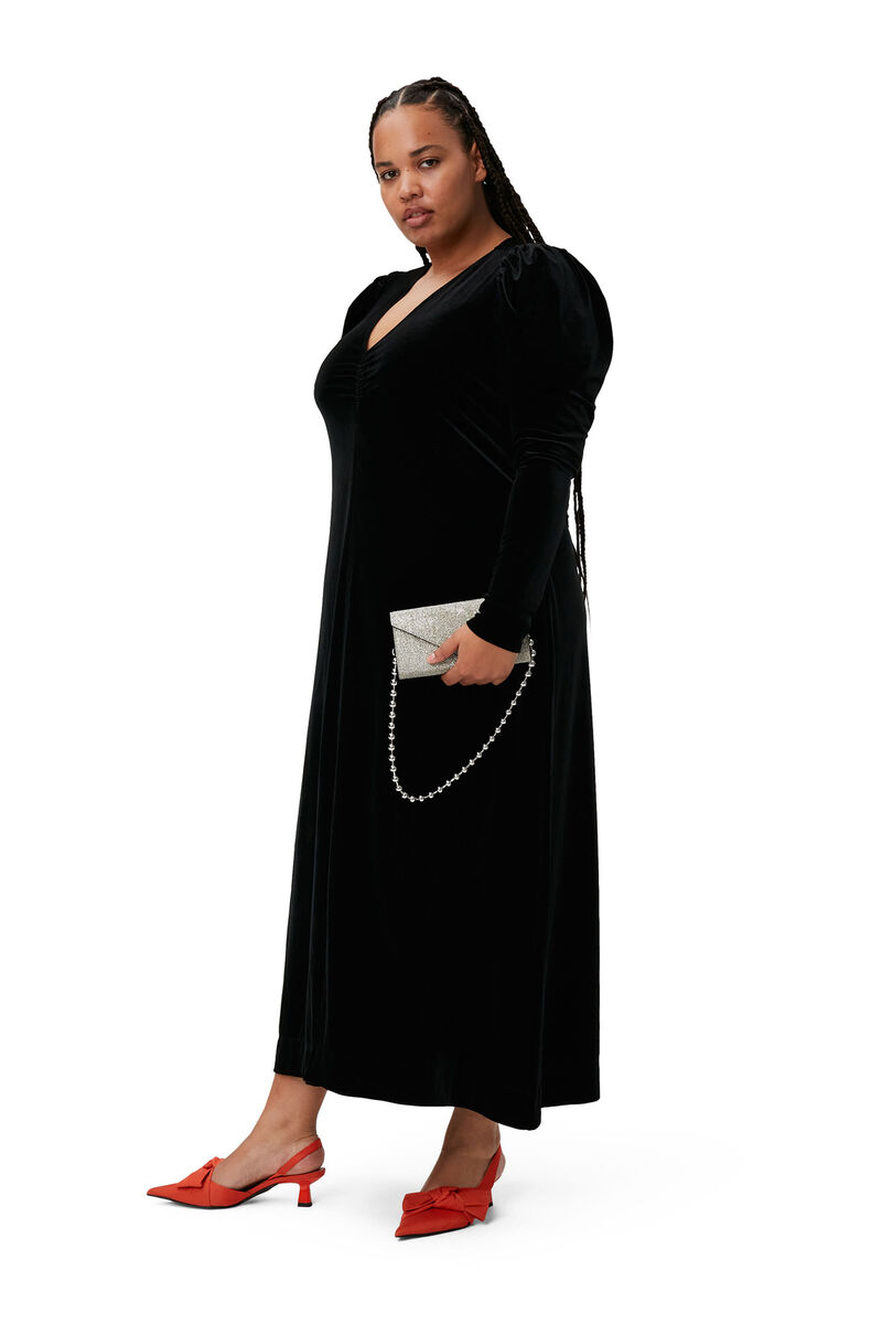 Velvet Long Dress, Recycled Polyester, in colour Black - 6 - GANNI