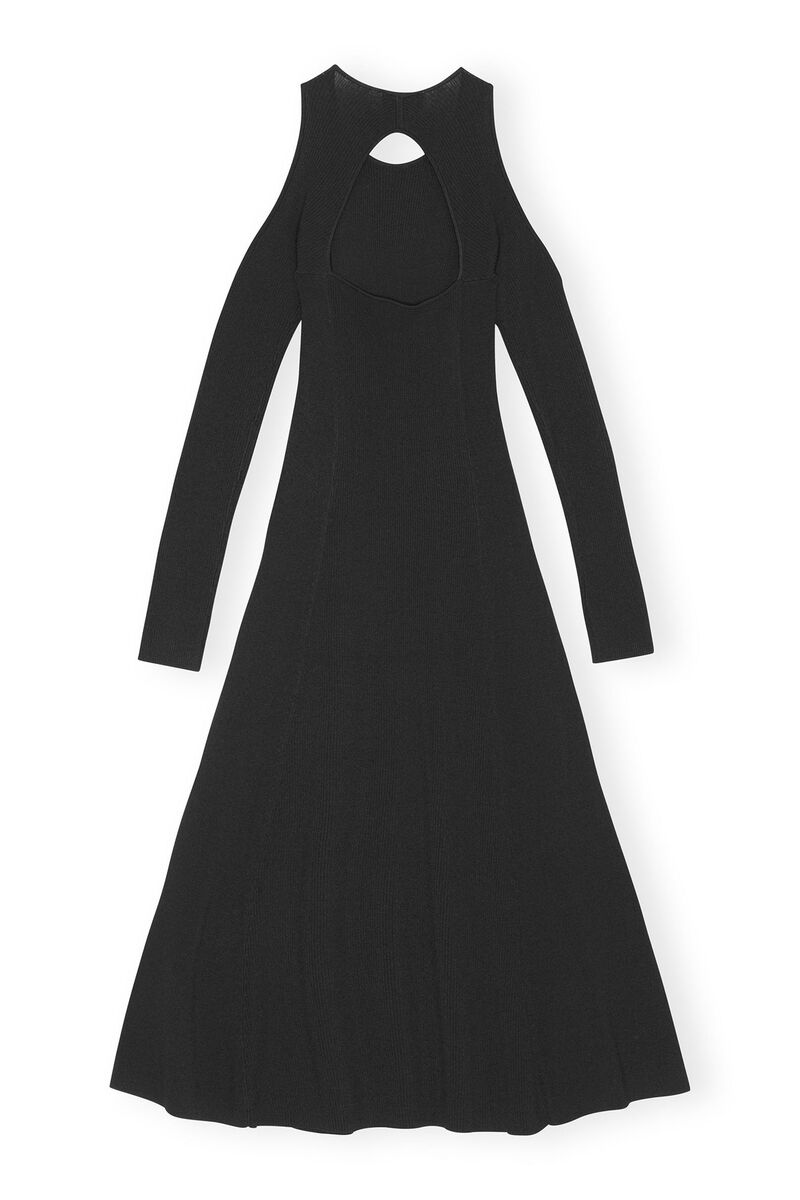Melange Open Back Midi Dress, Elastane, in colour Black - 2 - GANNI