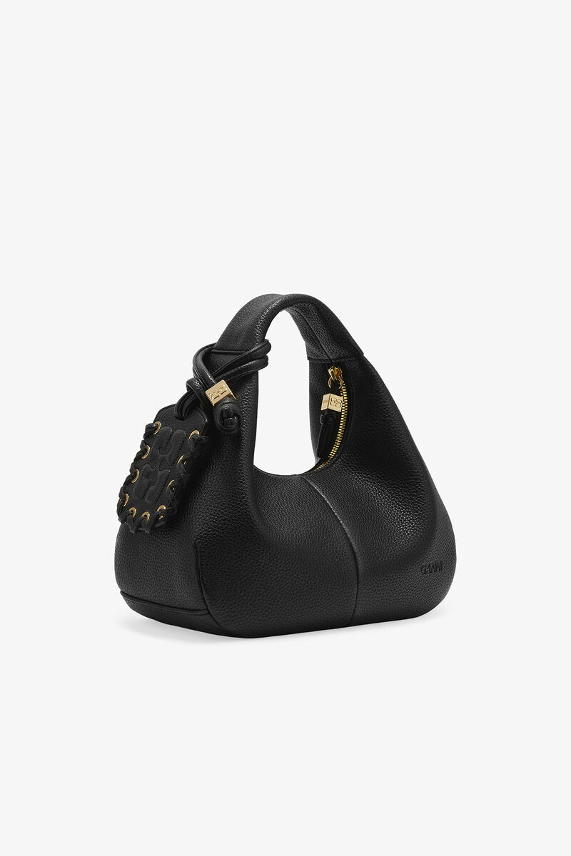 Black Mini Hobo Bag, Polyurethane, in colour Black - 8 - GANNI