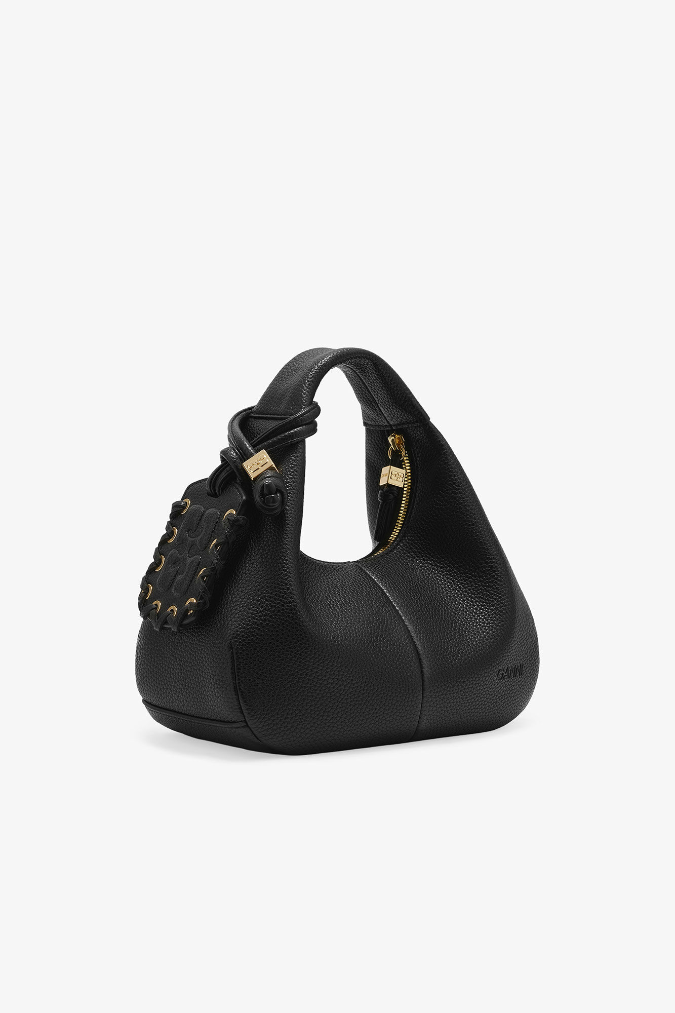 Black Mini Hobo Bag, Polyurethane, in colour Black - 8 - GANNI