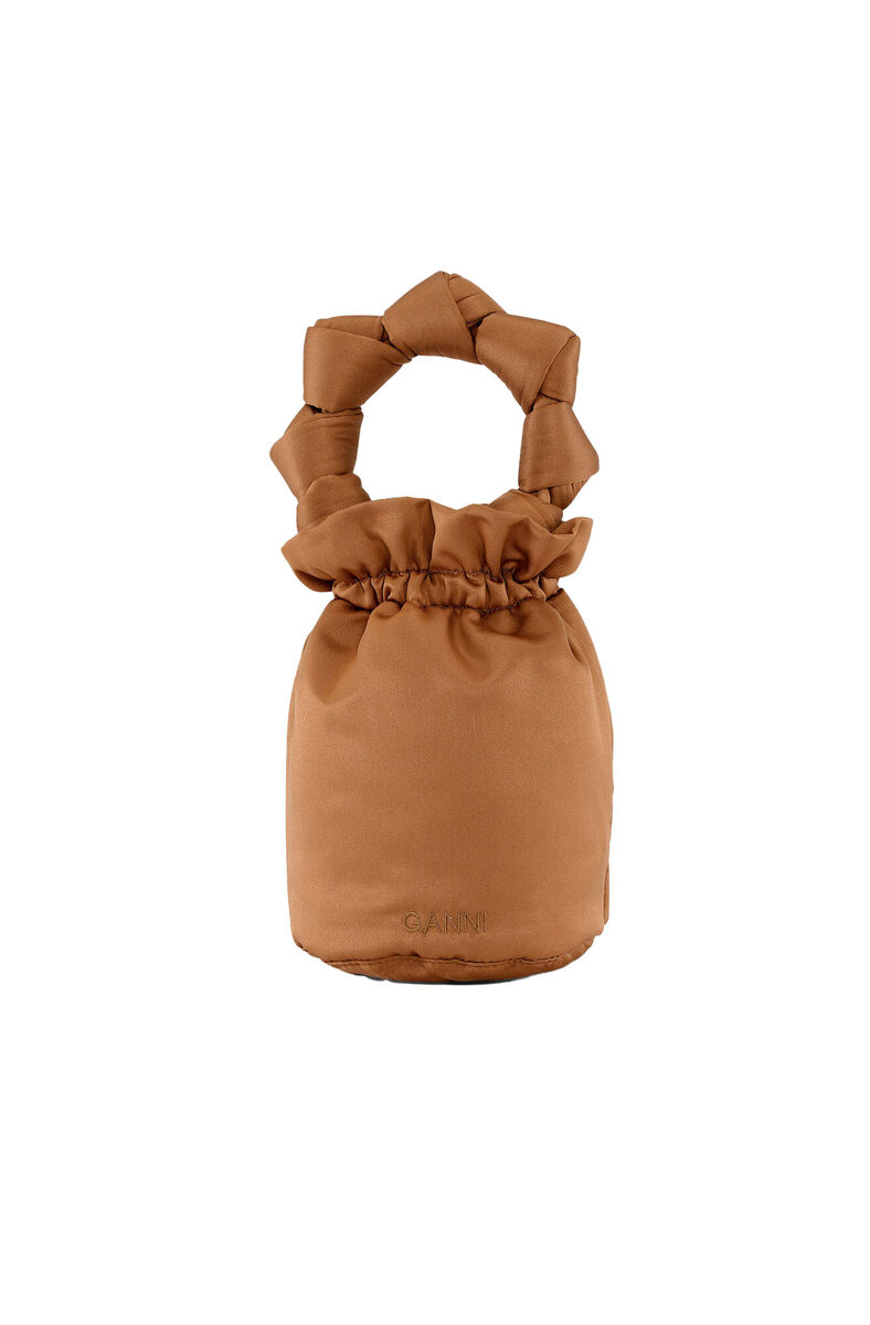 Mini sac à main en satin noué, Polyester, in colour Chipmunk - 1 - GANNI