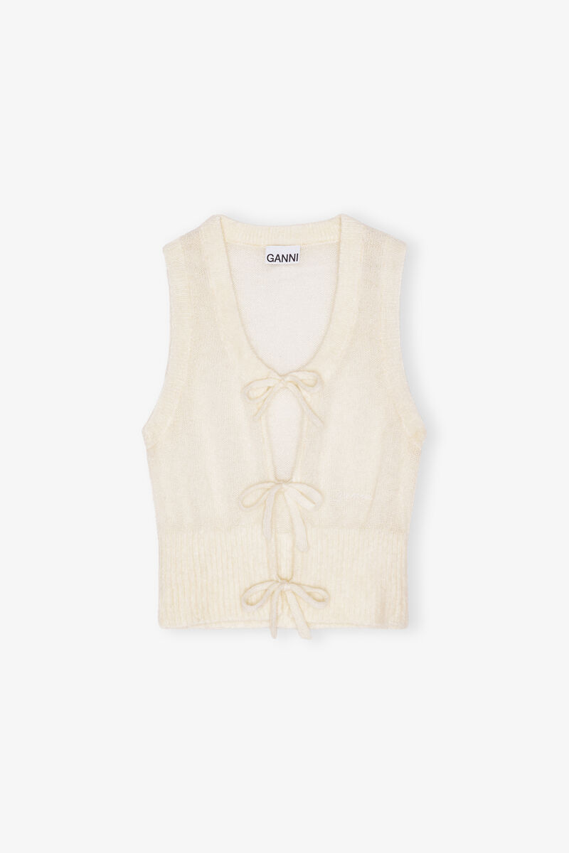 Ivory Tie String Vest, Merino Wool, in colour Egret - 1 - GANNI