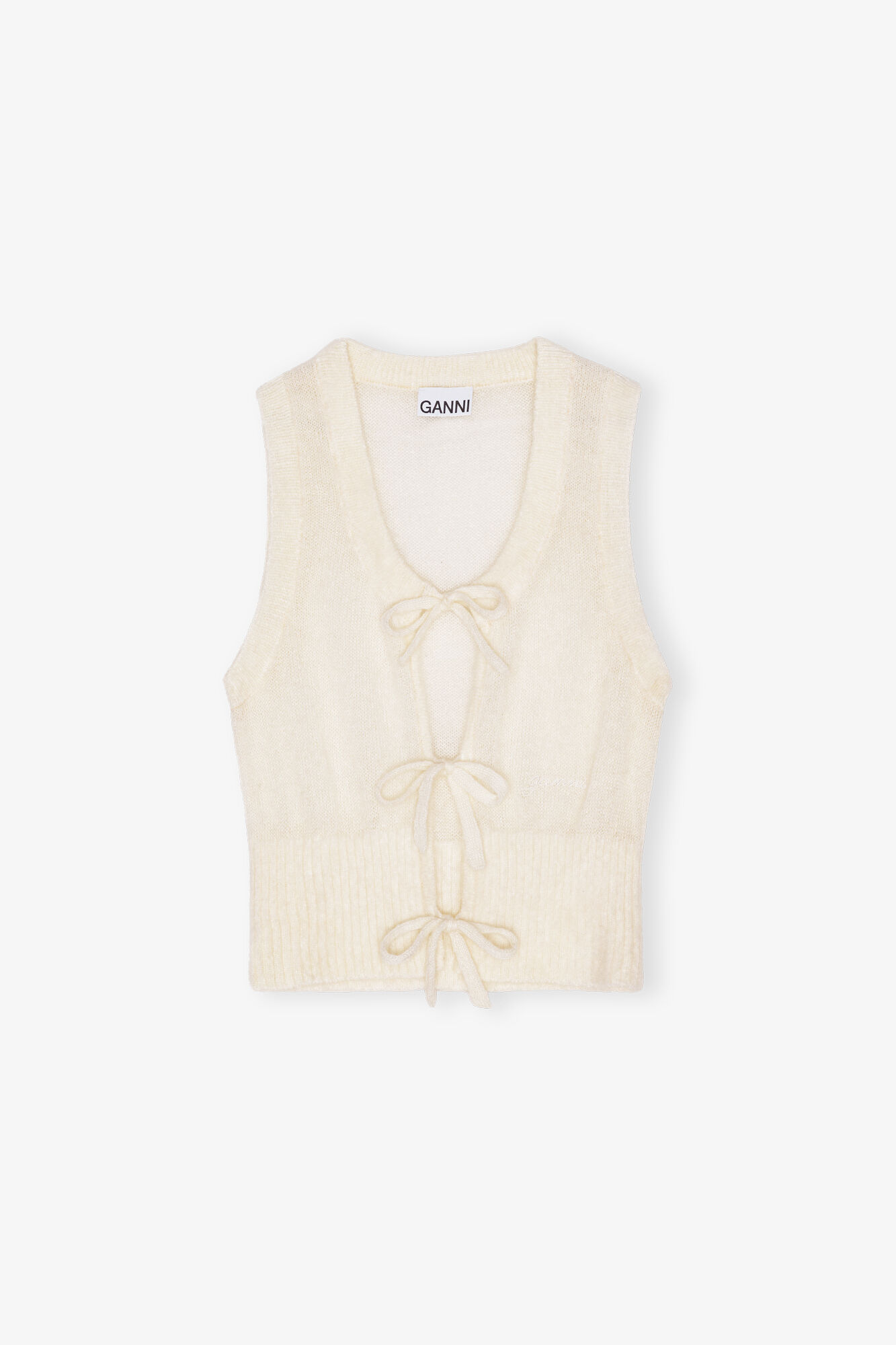 Ivory Tie String Vest, Merino Wool, in colour Egret - 1 - GANNI