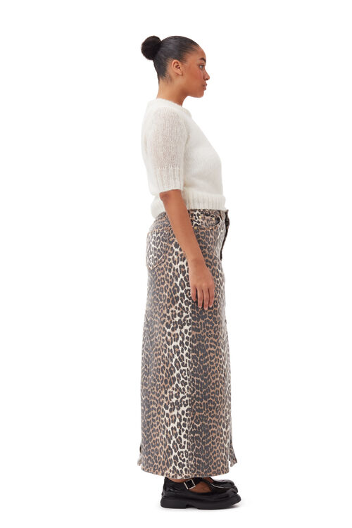 Leopard Denim Maxi Slit Skirt, Cotton, in colour Leopard - 6 - GANNI