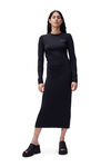 Ruched Midi Dress, Elastane, in colour Black - 1 - GANNI