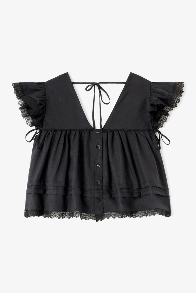 Bluse aus schwarzem Leinen, Black