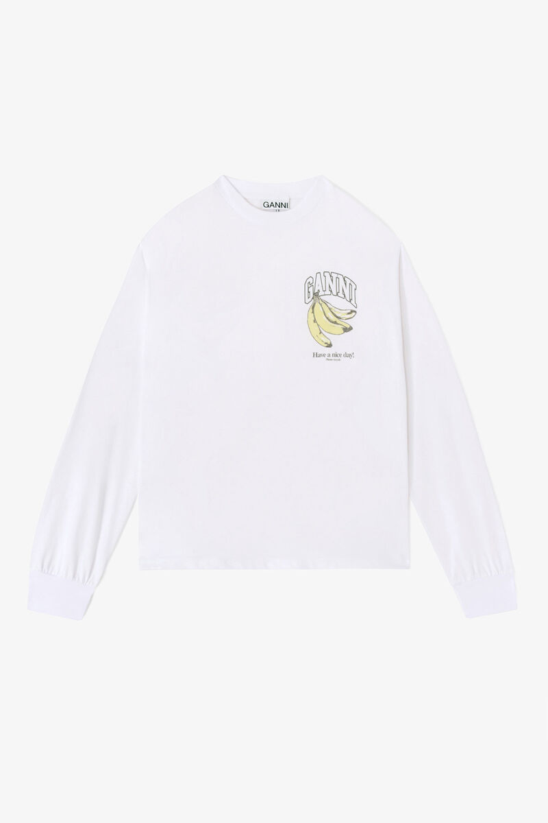 Long-sleeve Fruit T-shirt, Organic Cotton, in colour Bright White - 1 - GANNI