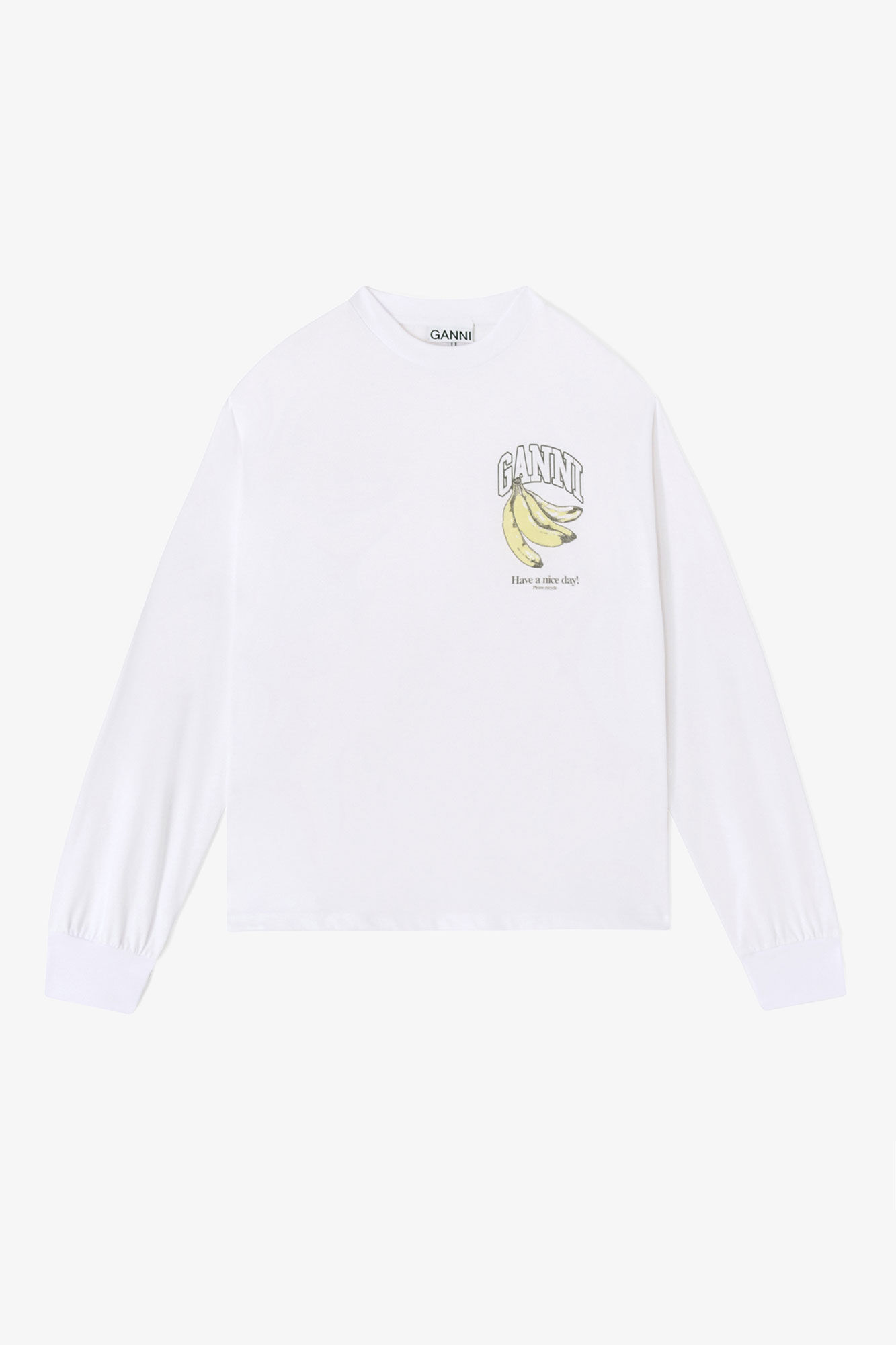 Long-sleeve Fruit T-shirt, Organic Cotton, in colour Bright White - 1 - GANNI