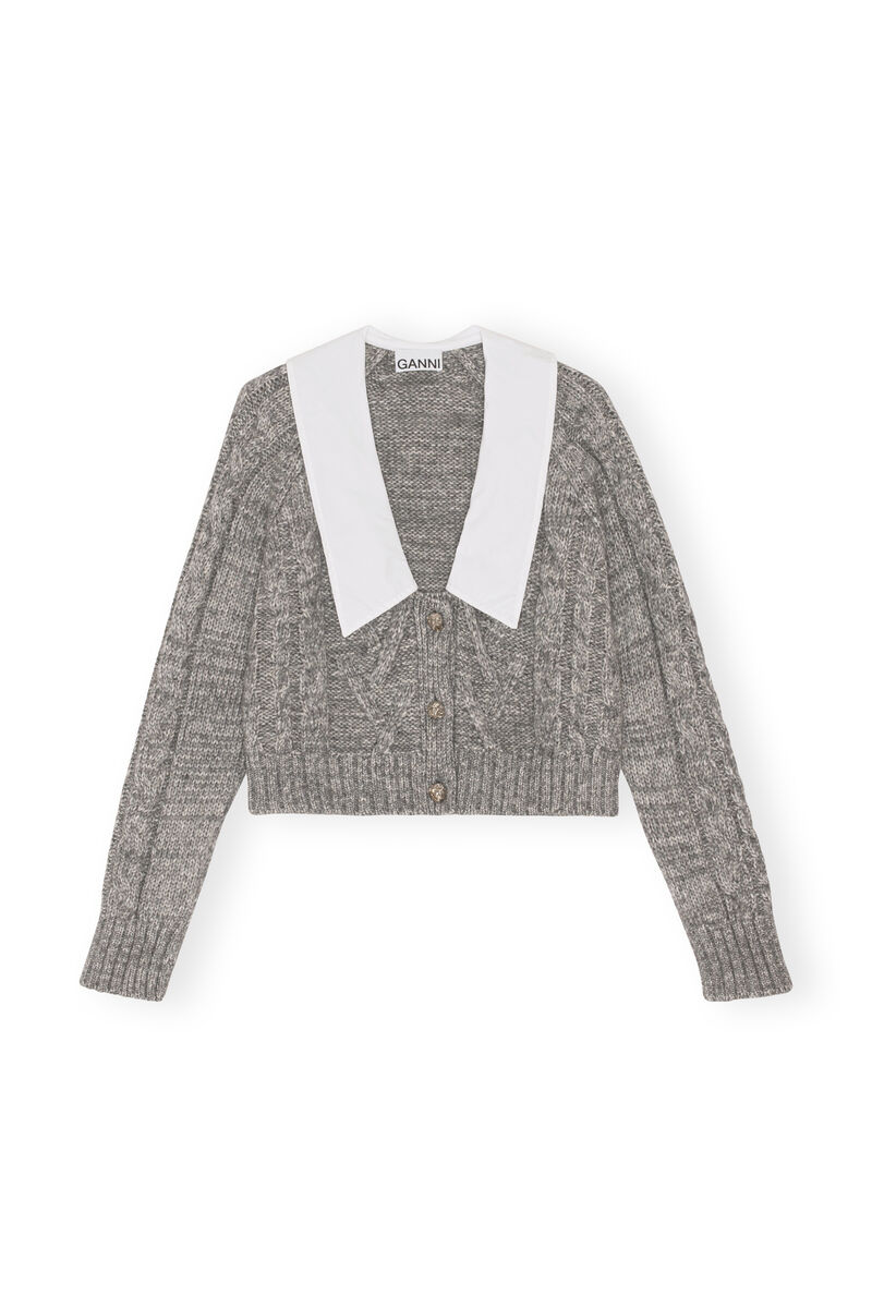 Chunky Cable Cardigan, Acryl, in colour High Rise - 1 - GANNI