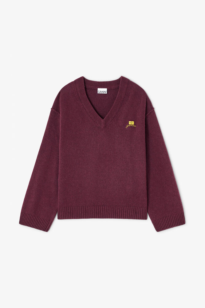 Burgundy Wool Mix V-neck Jumper, Burgundy