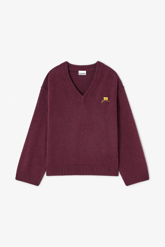 Burgundy Wool Mix V-Neck Jumper