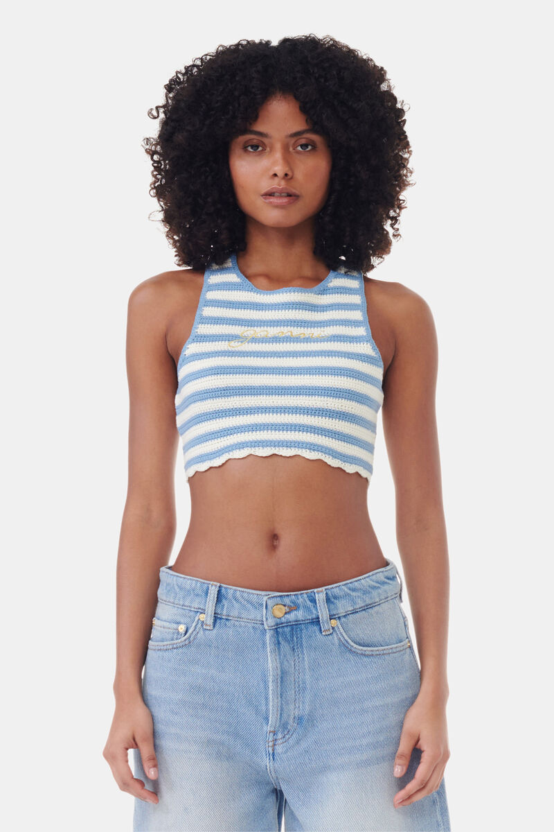 Crochet Racerback Top, Cotton, in colour Glacier Lake - 1 - GANNI