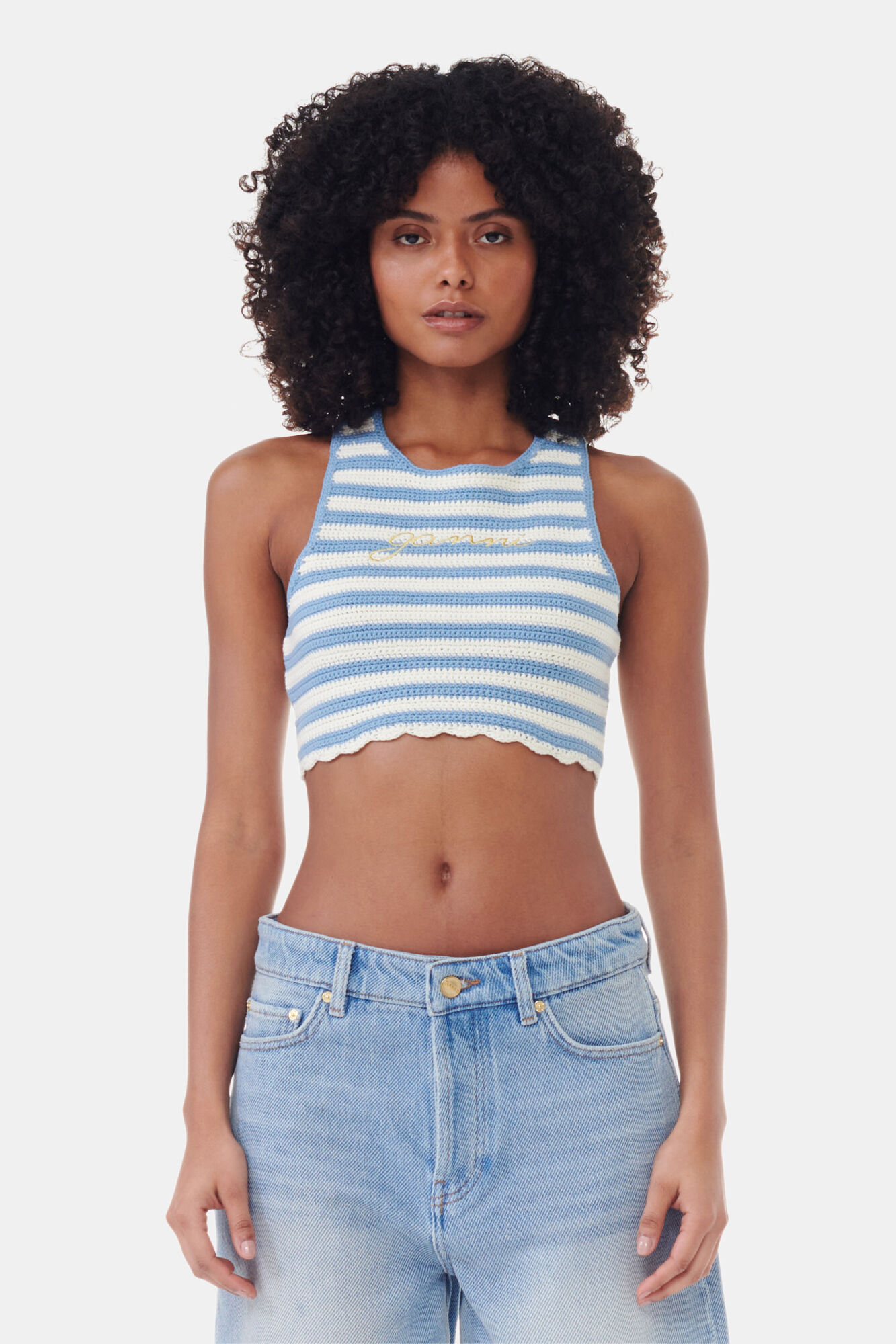 Crochet Racerback Top, Cotton, in colour Glacier Lake - 1 - GANNI