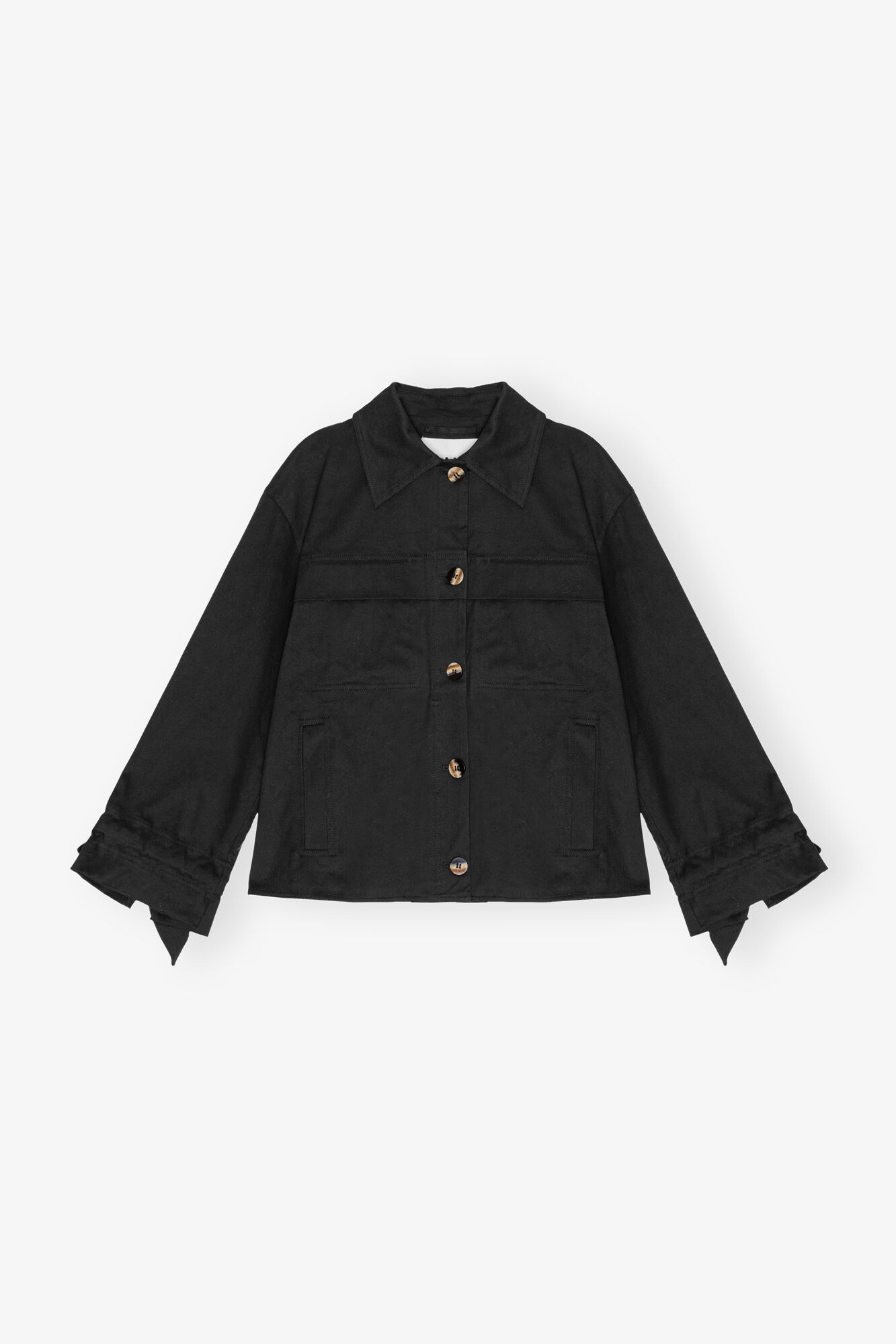Black Herringbone Canvas jacka, Elastane, in colour Black - 1 - GANNI