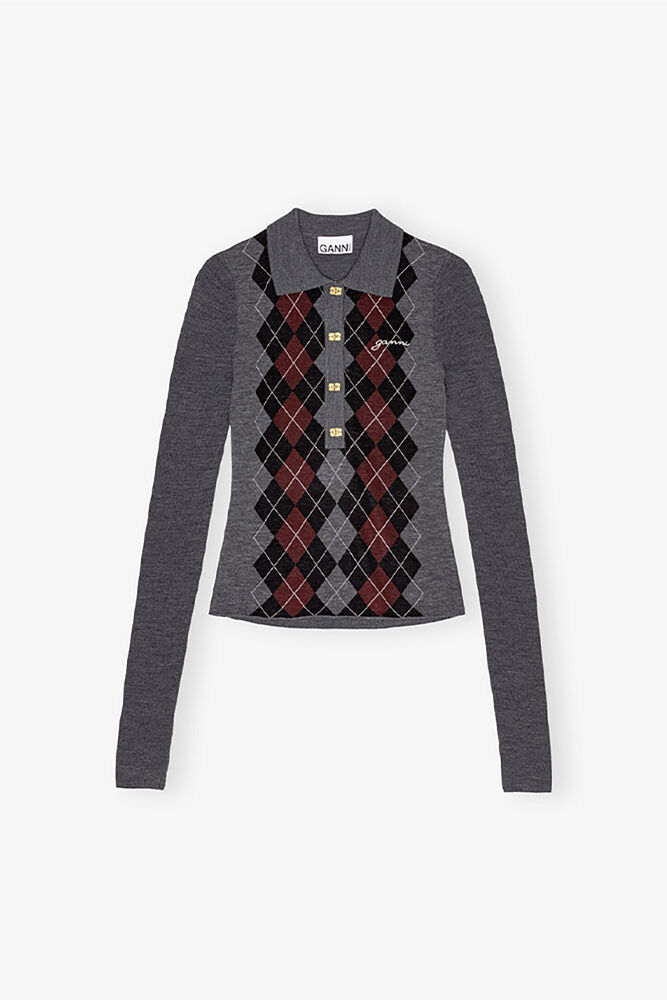 Grey Knitted Polo Shirt, Frost Gray