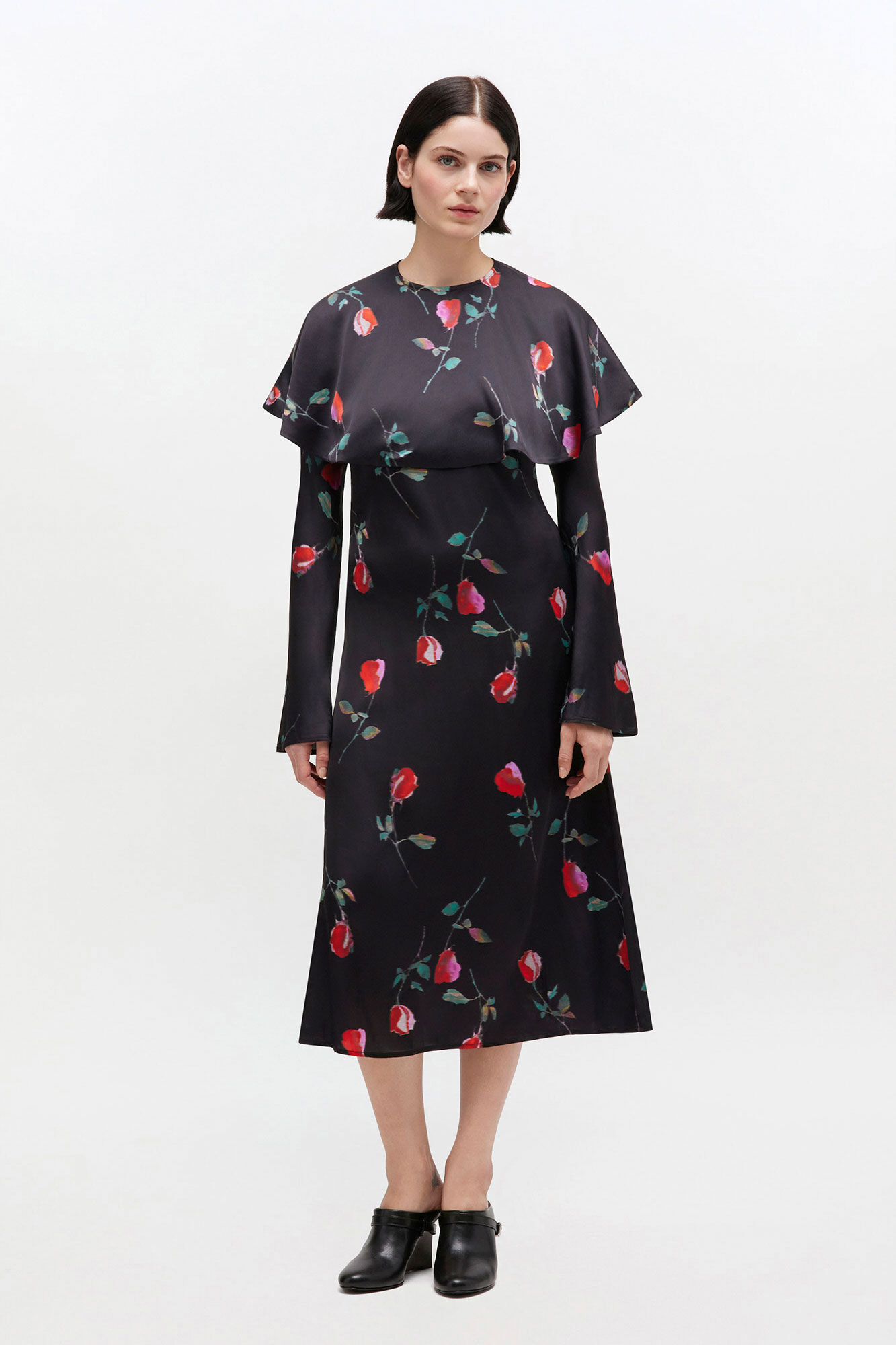 Printed Circle Collar Midi Dress, in colour Black - 1 - GANNI
