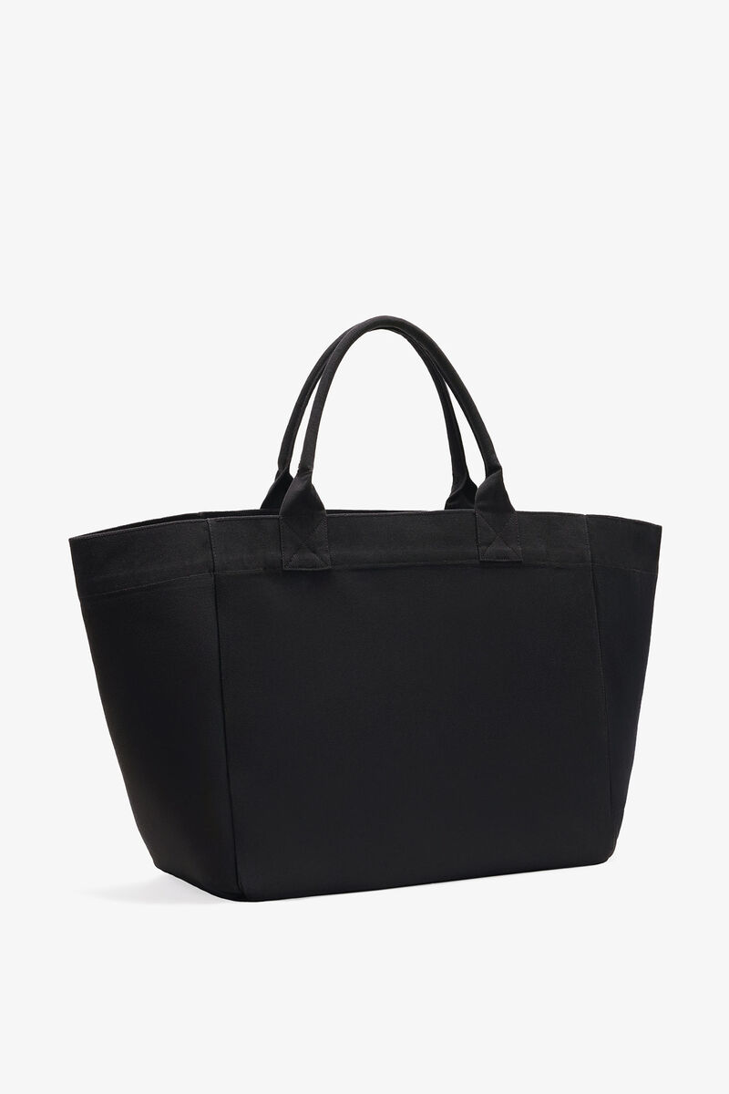 Black Puppy XXL Canvas Tote Bag, Recycled Cotton, in colour Phantom - 2 - GANNI