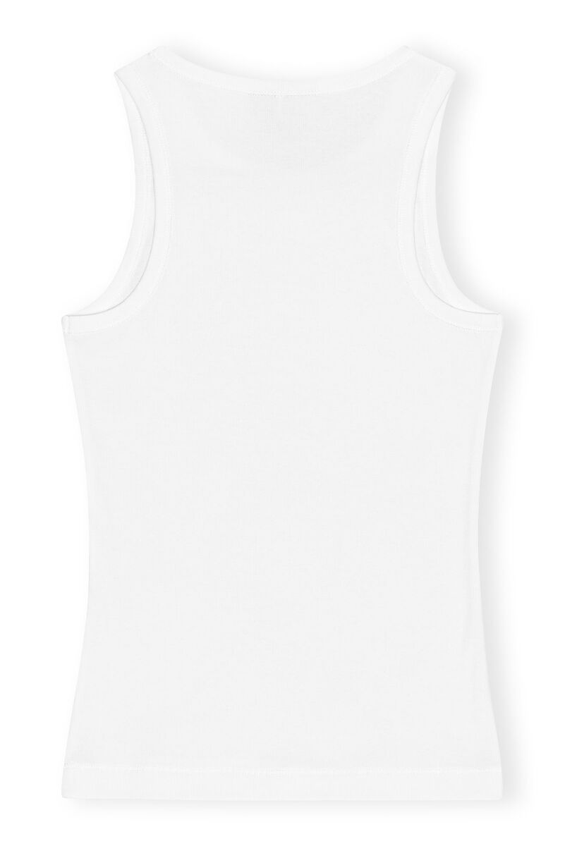 White Soft Cotton Rib Tank Top, Elastane, in colour Bright White - 2 - GANNI