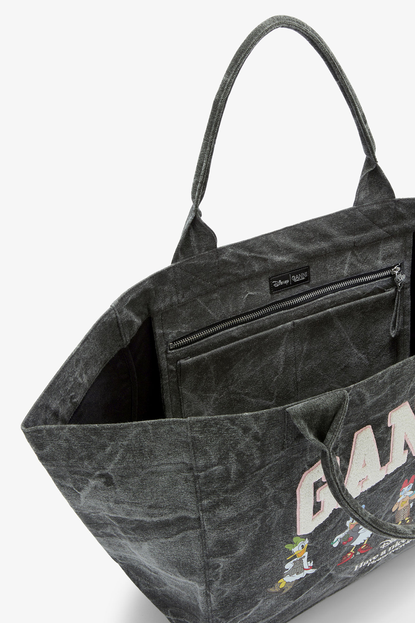 GANNI x Disney Daisy Duck Bleached XXL Tote, in colour Black Oyster - 3 - GANNI