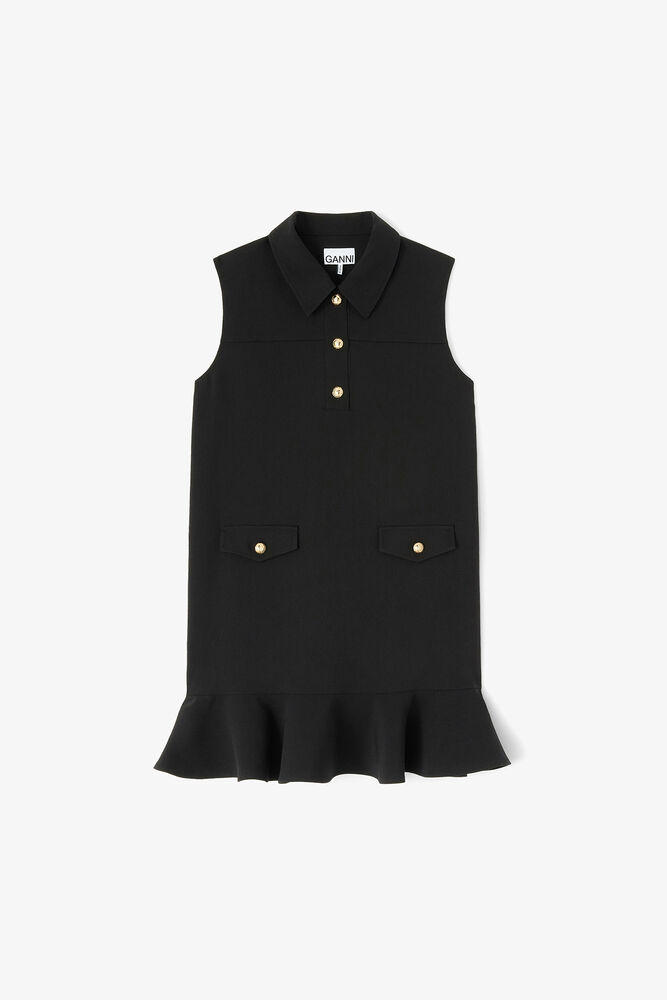 Black Twill Suiting Mini Dress, Black