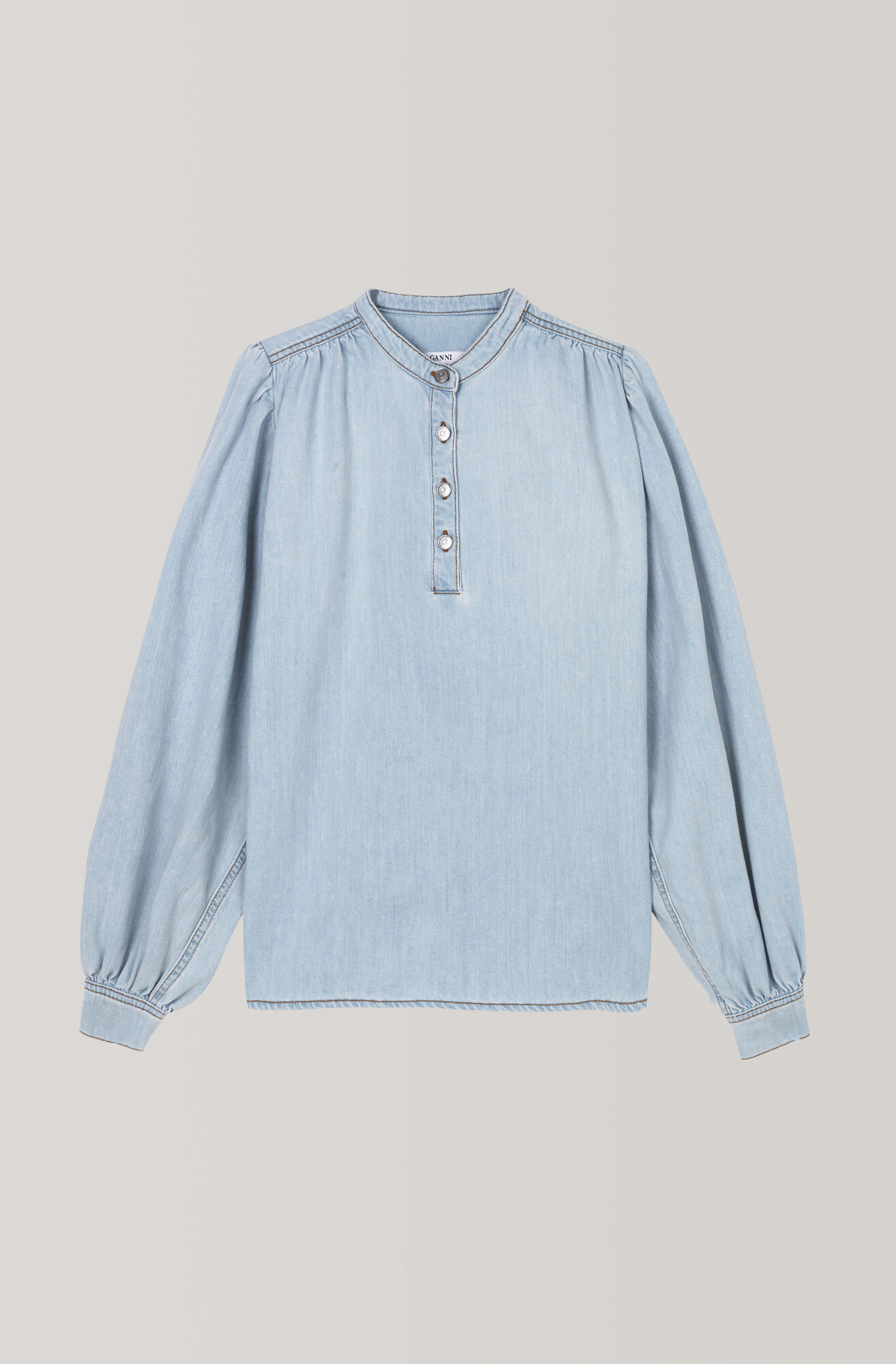 Soft Denim Blouse, Bleached Denim Soft Denim Blouse, Bleached Denim, hi-res
