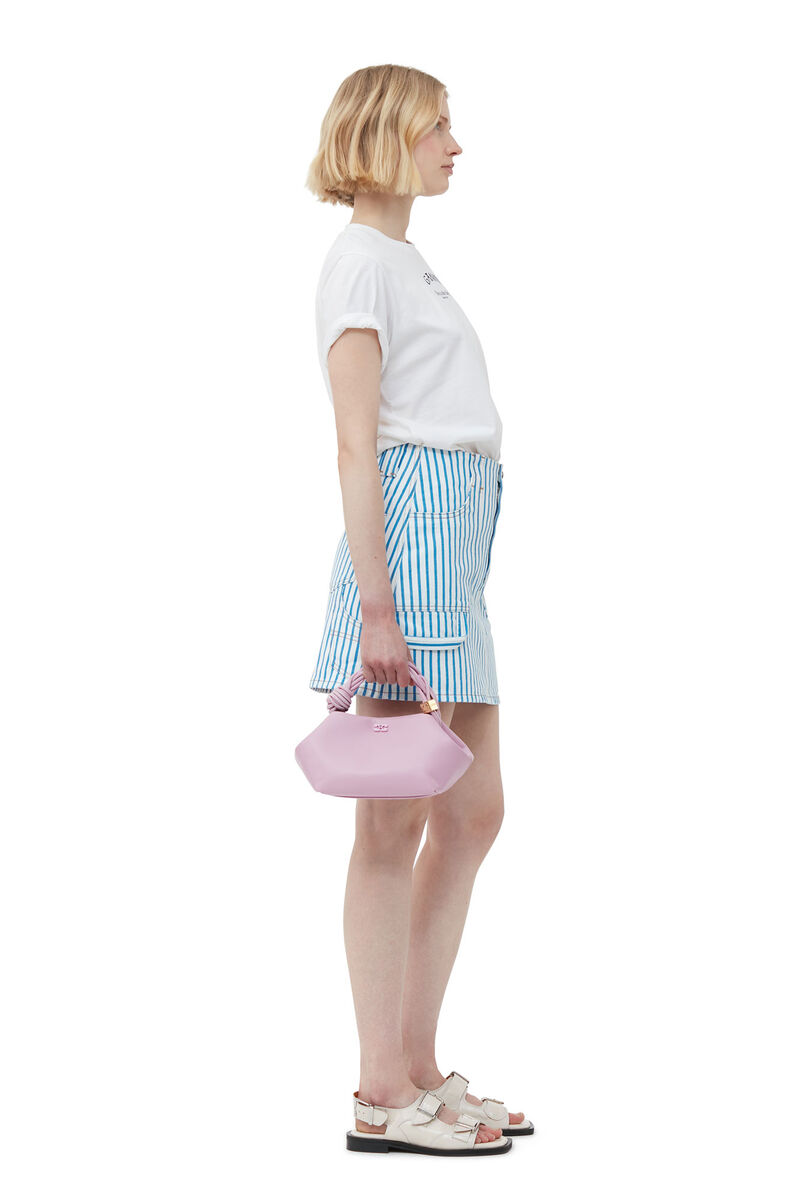 Striped Denim Mini Skirt, Cotton, in colour Bright White - 3 - GANNI