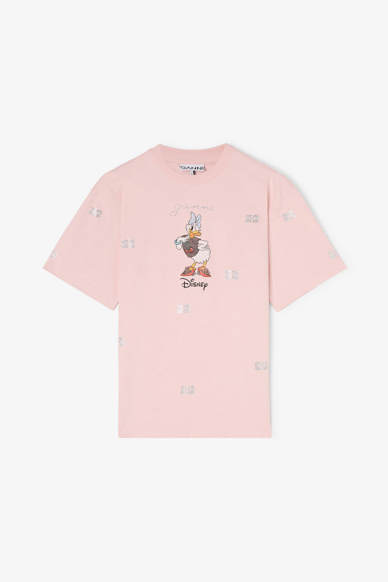 Daisy Duck Pink Printed T-shirt, Organic Cotton, in colour Chalk Pink - 1 - GANNI