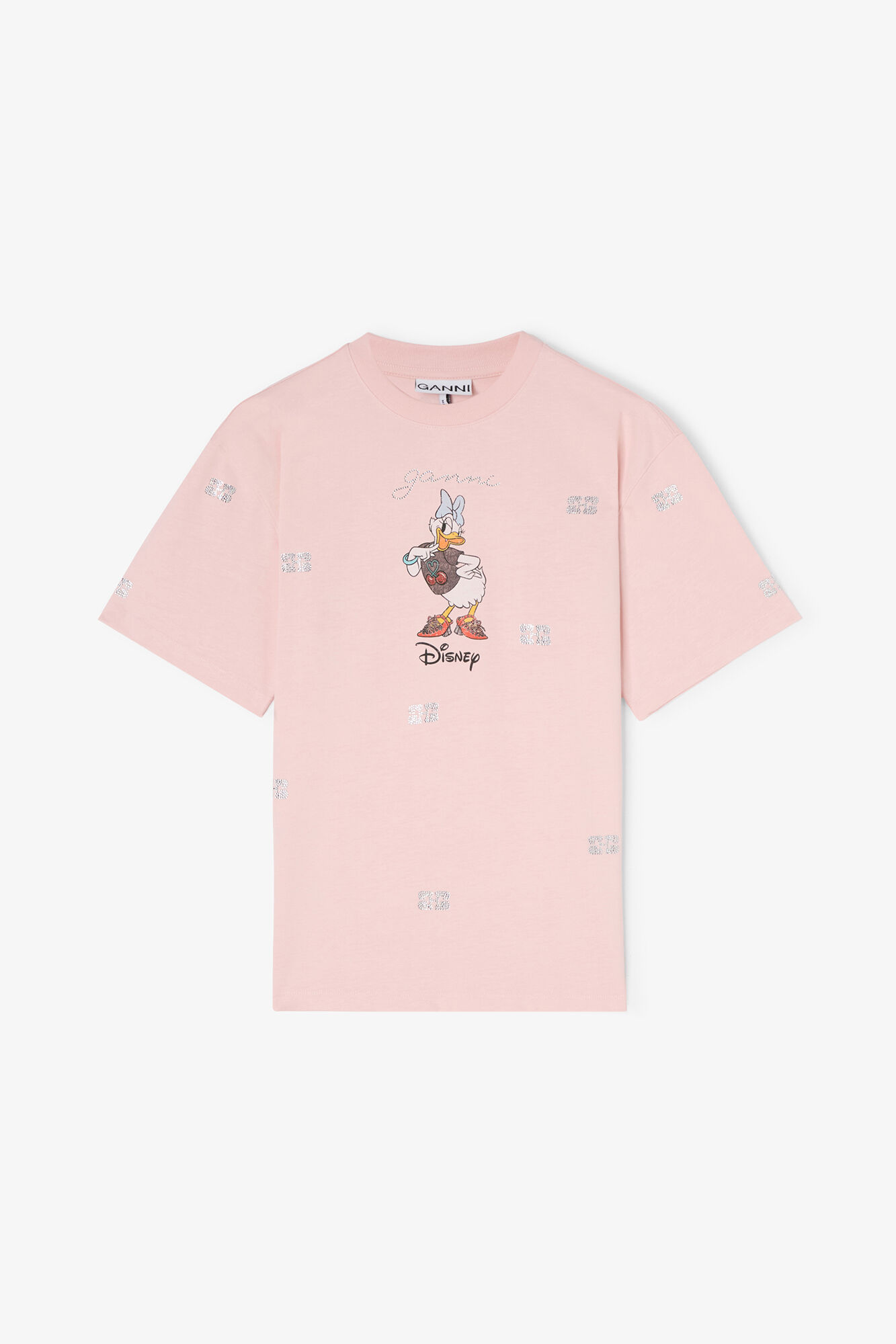 Daisy Duck Pink Printed T-shirt, Organic Cotton, in colour Chalk Pink - 1 - GANNI