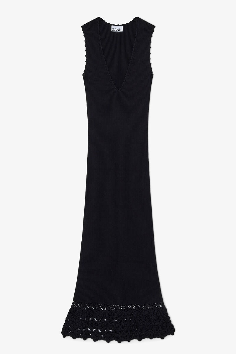Long Dress in Cotton Crochet, Organic Cotton, in colour Black - 1 - GANNI