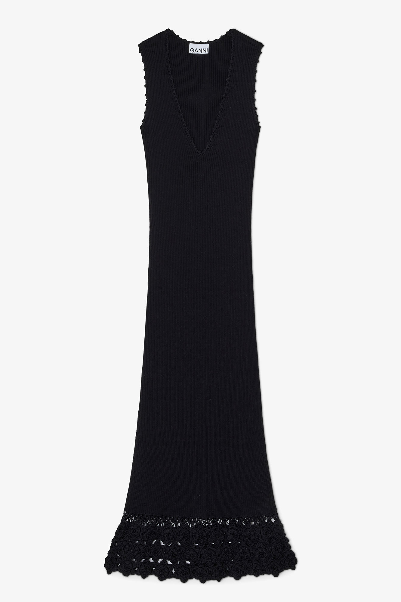 Long Dress in Cotton Crochet, Organic Cotton, in colour Black - 1 - GANNI