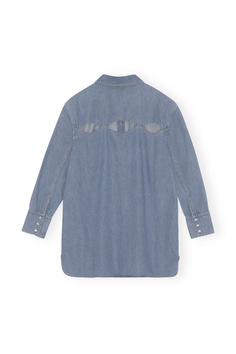 Oversized-Hemd aus Denim, Organic Cotton, in colour Mid Blue Vintage - 2 - GANNI