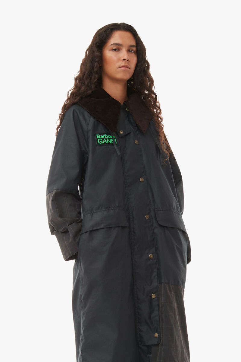 GANNI x Barbour Burghley Wax Jacket, Cotton, in colour Sky Captain - 3 - GANNI