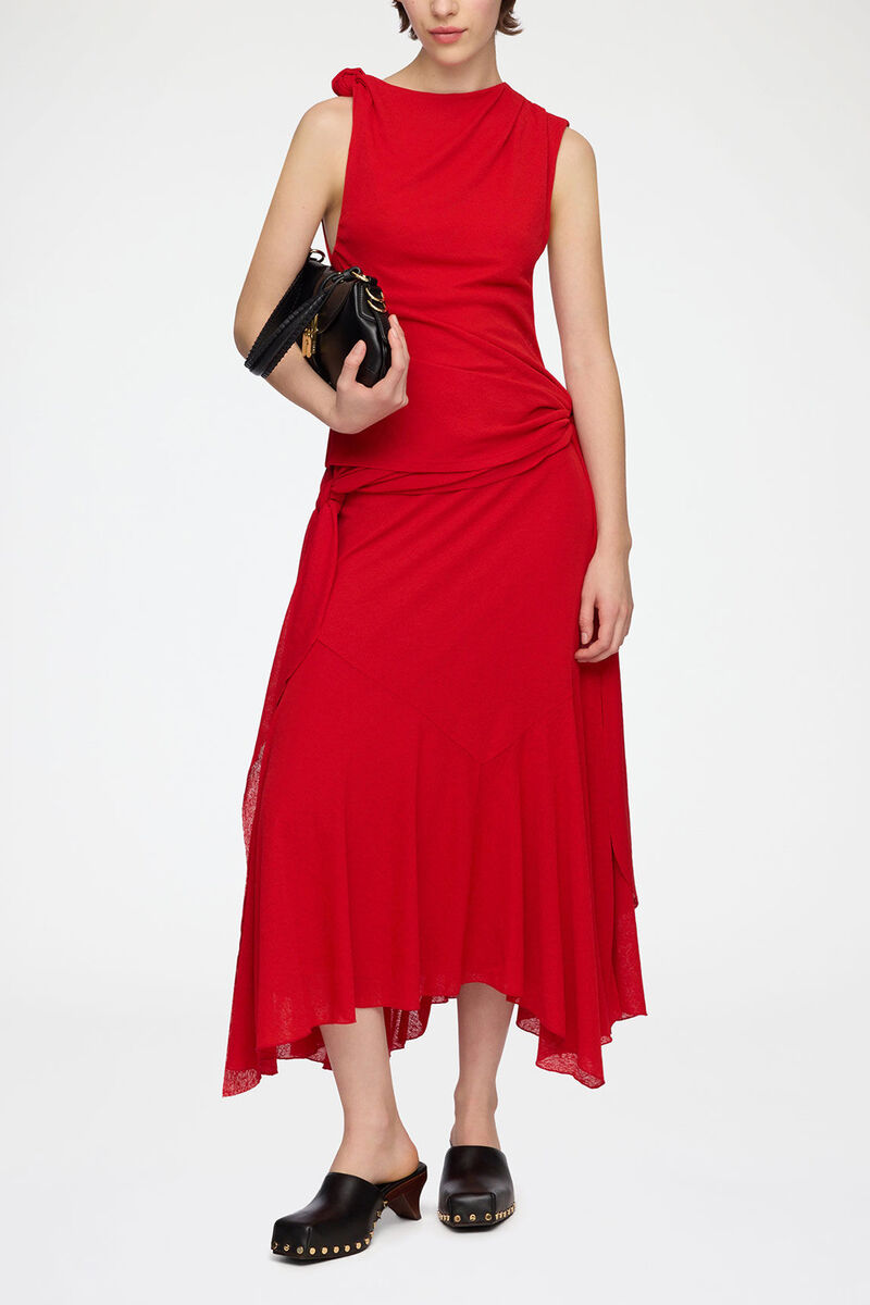 Long Dress in Marl Mesh, Recycled Polyester, in colour Goji Berry - 1 - GANNI