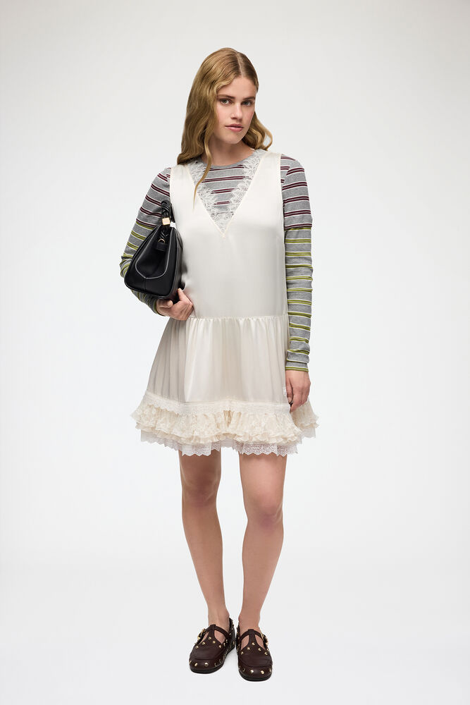 Dress in Lace Satin, Egret