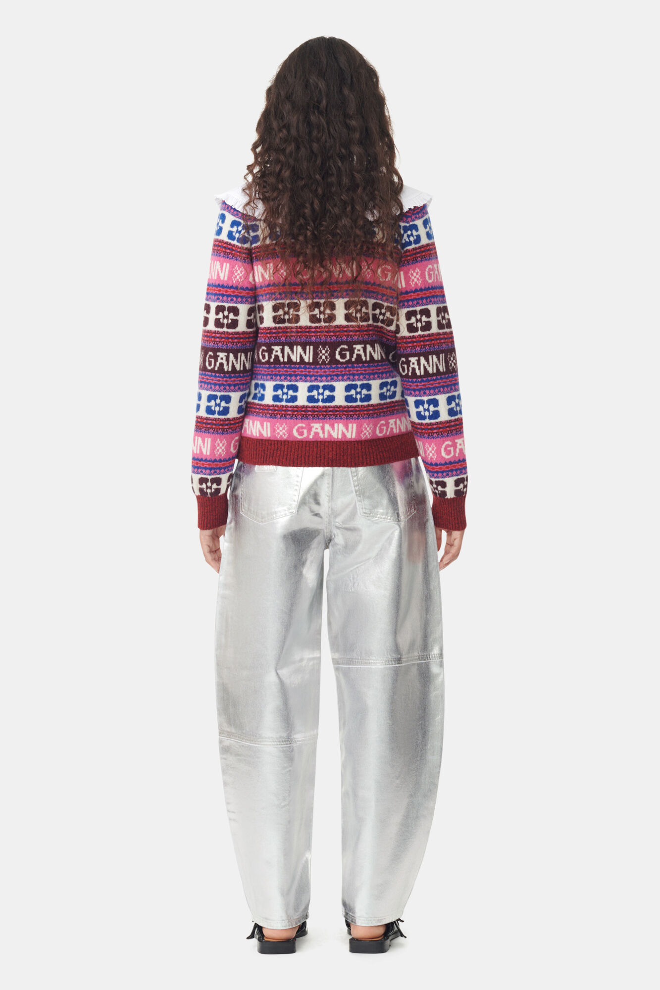 Pink Logo Wool Mix Cardigan, Recycled Polyamide, in colour Multicolour - 4 - GANNI