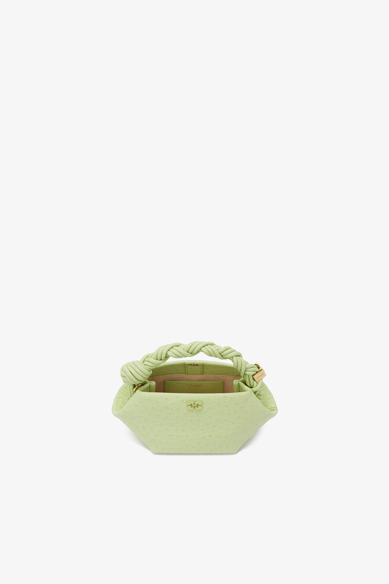 Mini Bou Bag in Green Ostrich, Recycled Polyester, in colour Lily Green - 3 - GANNI