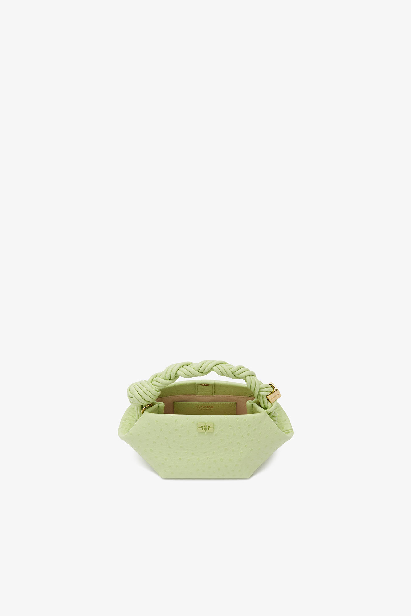 Mini Bou Bag in Green Ostrich, Recycled Polyester, in colour Lily Green - 3 - GANNI