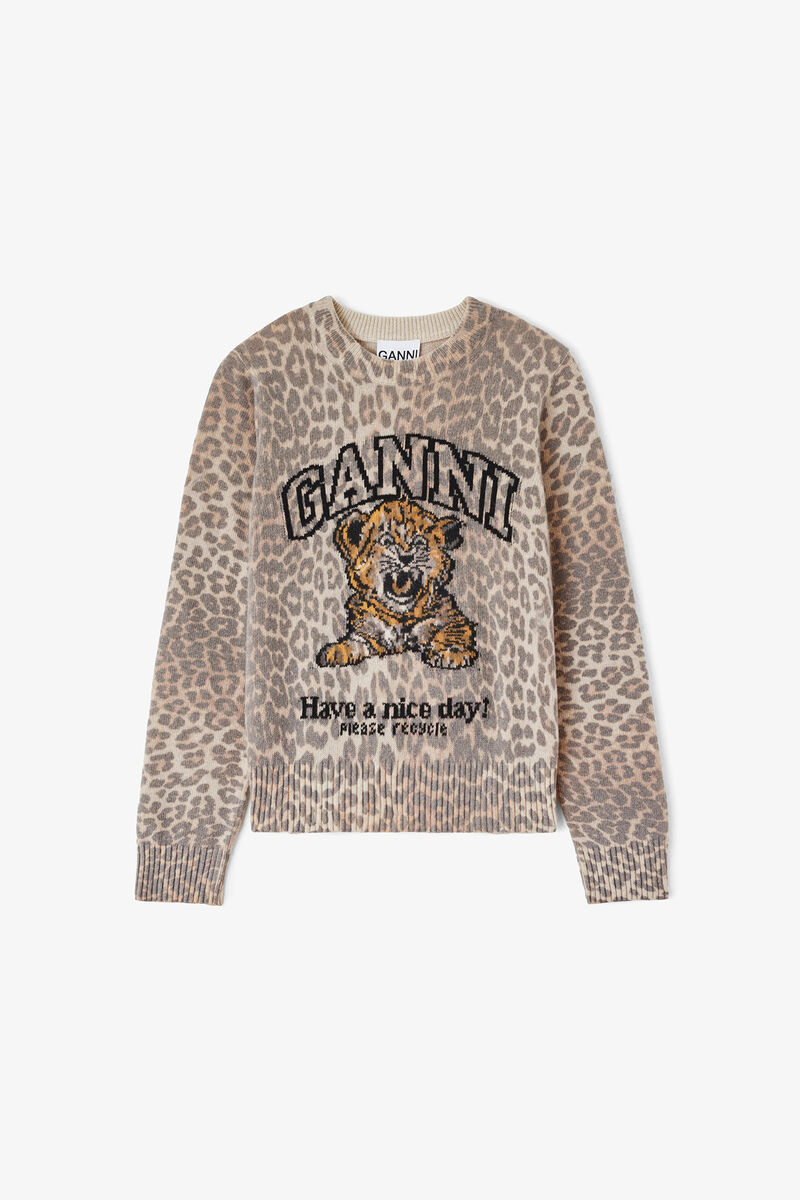 Sweater with Tiger, Wool, in colour Almond Milk - 1 - GANNI