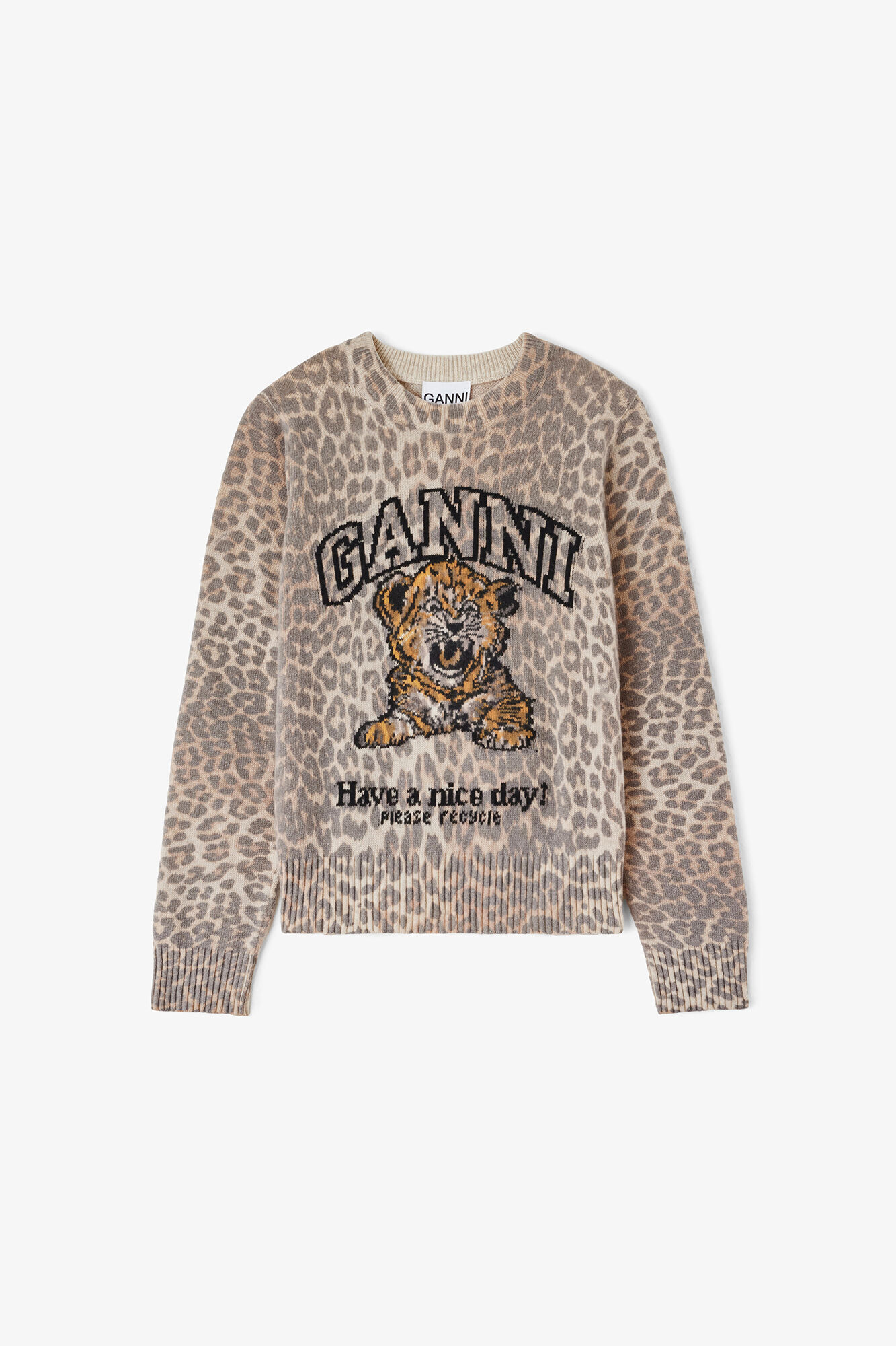 Sweater with Tiger, Wool, in colour Almond Milk - 1 - GANNI